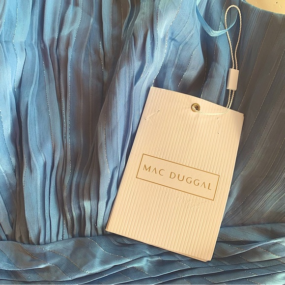 MAC DUGGAL High Neck Tiered Maxi Dress Slate Blue Metallic Silver Formal  Size 4 - Picture 11 of 15